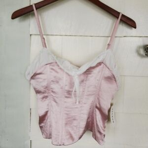 Pac SUN Satin Pink Cami Slip with White Trim. xs